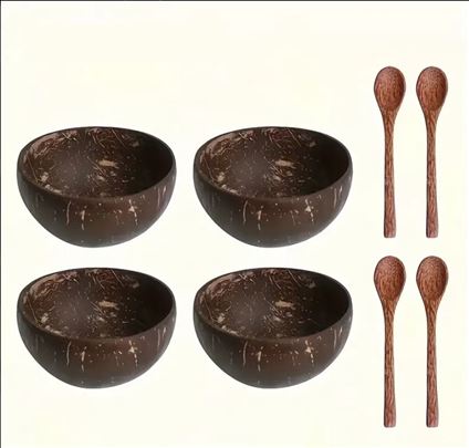 Činije i kašike od prirodnog kokosa, set od 4