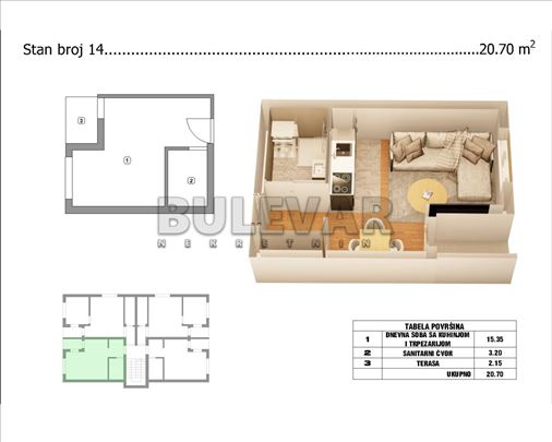 Garsonjera 21 m² Branko Bjegović