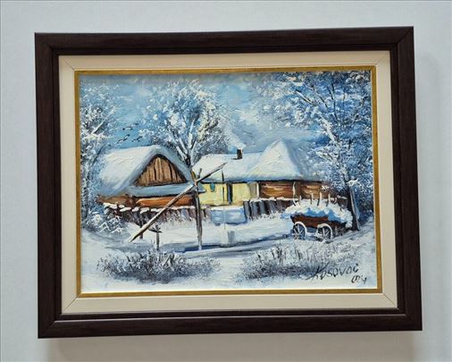 Ulje na platnu - Zima na salasu, prelepa slika!