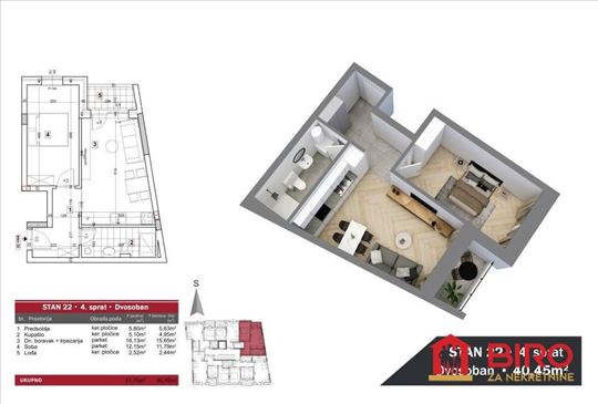 Stan,Novi Sad,Podbara,kv: 40.00, ID: 1012617