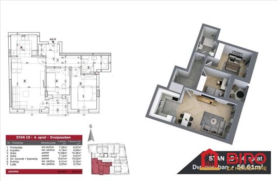 Stan,Novi Sad,Podbara,kv: 57.00, ID: 1012616