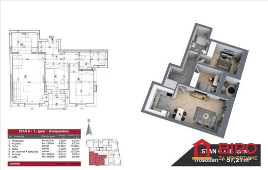 Stan,Novi Sad,Podbara,kv: 57.00, ID: 1012609