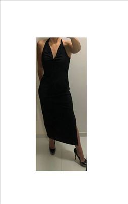 Elegantna duga crna uska haljina sa šlicem (M/L)
