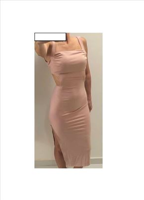 Roza elegantna haljina bez leđa