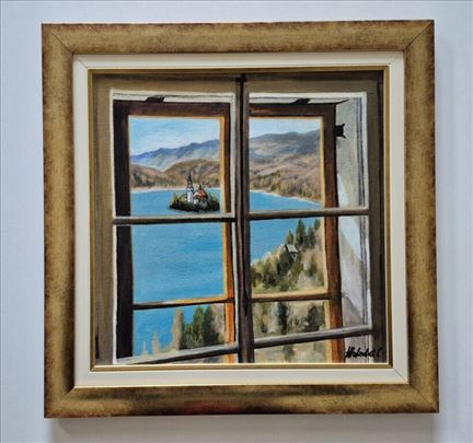 Ulje na platnu - Pogled na Bled, prelepa slika!