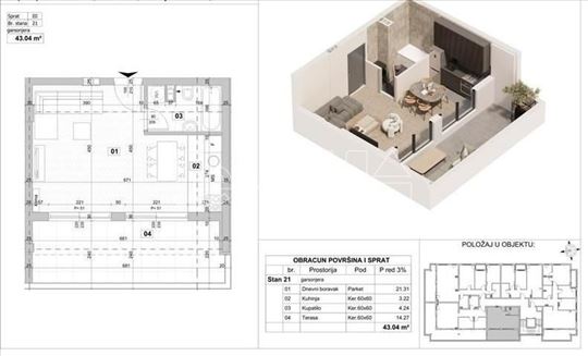Stan,Novi Sad,Telep Južni,kv: 43.00, € 104000