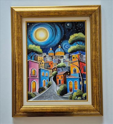 Ulje na platnu - Noc iznad grada, prelepa slika!