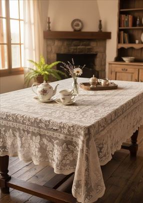 Vintage Mašinski Heklani Stolnjak 150 x 135 cm 