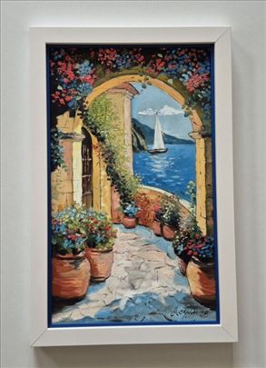 Ulje na lesonitu - Dan na mediteranu, prelepo!