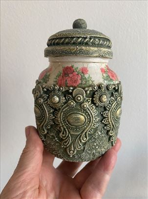 Unikatna dekorativna staklena teglica sa ružama