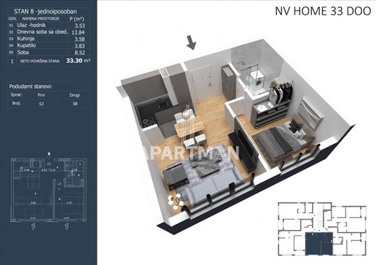 Ledine, Valtrovićeva, novogradnja, 33,30m2 ID#1994