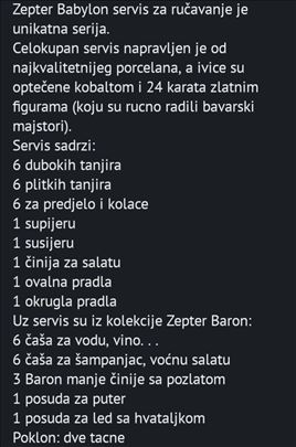 Babylon servis za rucavanje i Baron set za 6 osoba