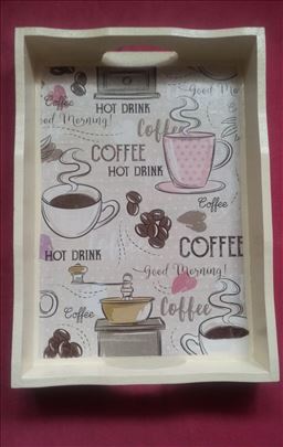 Drveni poslužavnik sa motivom kafe - ručna izrada