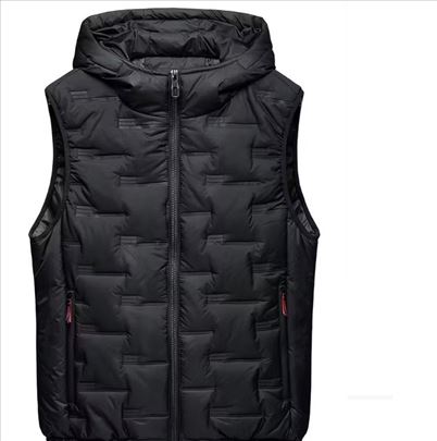 Men's Casual Vest Padded Black Zip Up Hooded Vest 
