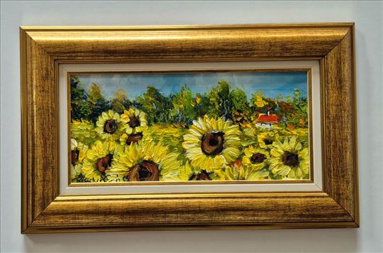 Ulje na platnu - Kuca u suncokretima, prelepo!