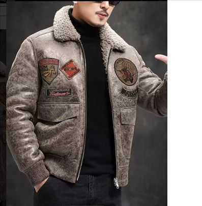 Men'S Faux Fur Leather Bomber Jacket - 3 boje