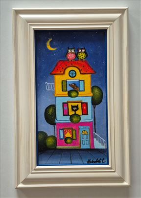 Ulje na platnu - Kucica ispod meseca, prelepo!