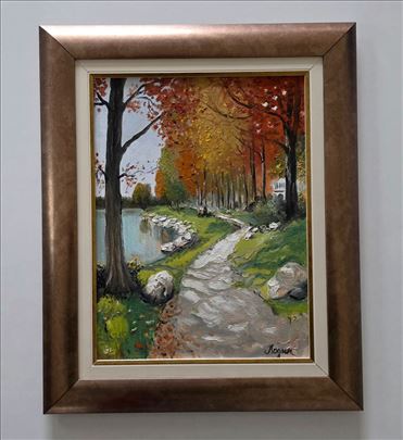 Ulje na platnu - Jesenja staza uz jezero