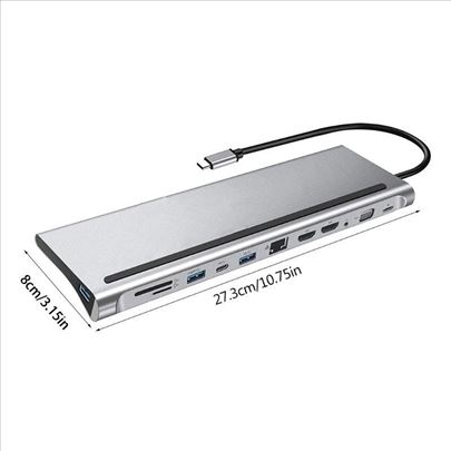 Docking Stanica MST 12u1 USB-C Hub HDMI VGA LAN DK