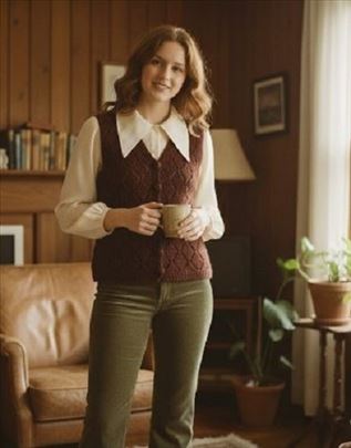 Unikatni Vintage Šarm: Ručno Pleteni Prsluk M/L 