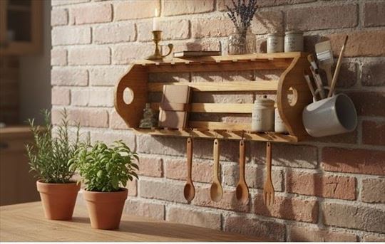 Rustična ručno rađena drvena polica/stalak