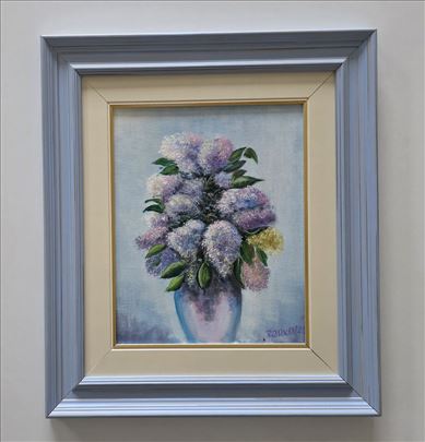 Ulje na platnu - Vaza sa jorgovanima, prelepo!