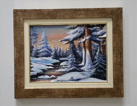 Ulje na platnu - Zima u sumi, prelepa slika!
