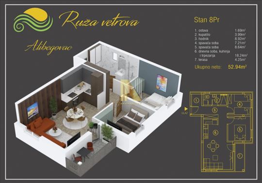 Dvoiposoban stan u kompleksu RuŽa Vetrova - direkt