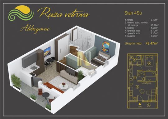 Dvoiposoban stan u kompleksu RuŽa Vetrova - direkt