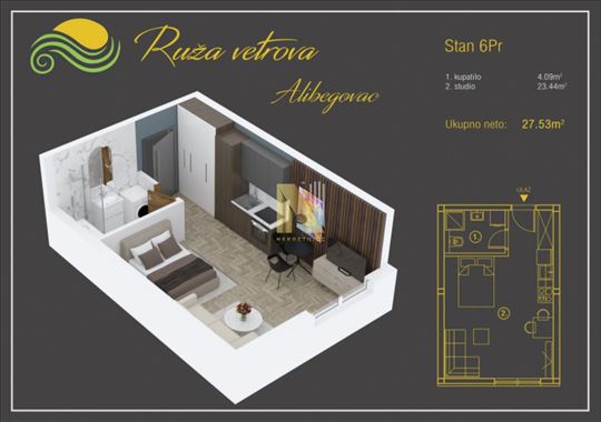 Garsonjera u kompleksu RuŽa Vetrova - direktna pro