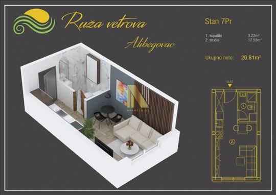 Garsonjera u kompleksu RuŽa Vetrova - direktna pro