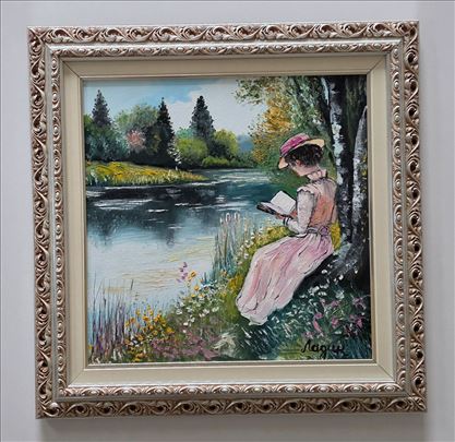 Ulje na platnu - Dama sa knjigom, prelepa slika!