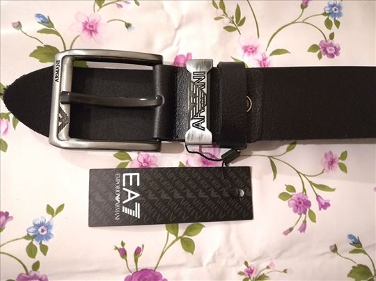 Nov muski kozni markirani kais Armani u crnoj boji