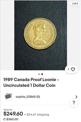 novcic kanada 1989 - kraljica Elizabeta