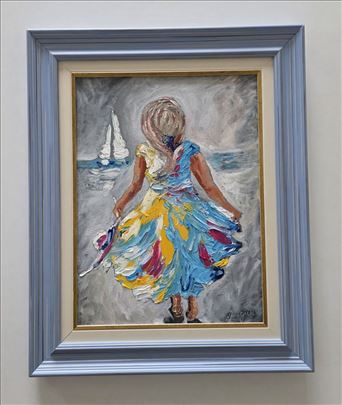 Ulje na platnu - Mala devojcica i more