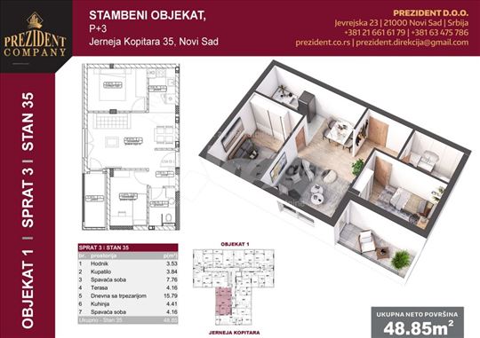 Stan 49m2 sa 2 sobe granica Limana i Telepa