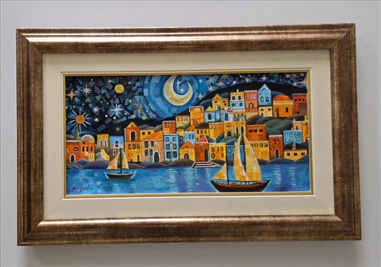 Ulje na platnu - Mirna noc na moru, prelepo!