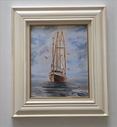Ulje na platnu - Stari brod na moru, prelepo!