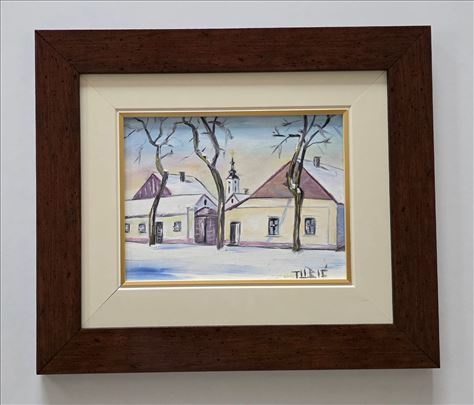 Ulje na lesonitu - Malo selo, prelepa slika!