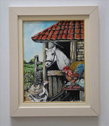 Ulje na lesonitu - Seoska druzina, prelepa slika!