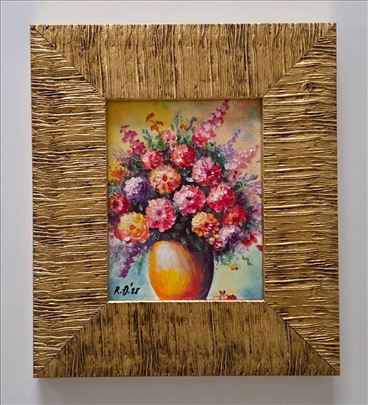 Ulje na lesonitu - Vaza sa cvecem, slika dva.