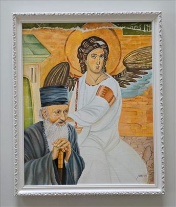 Ulje na platnu - Monah i Beli Andjeo, prelepo!