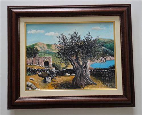 Ulje na platnu - Mediteranski kraj i stara maslina