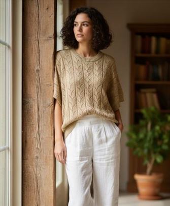 Vintage Ručno Pletena Bluza Svila & Pamuk 