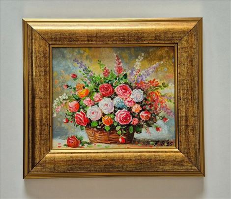 Ulje na lesonitu - Cvetni aranzman, prelepo!