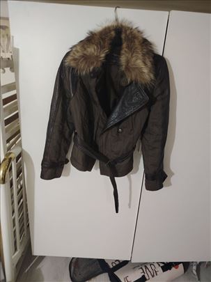 Jakna krzno, koža i nepromočivi materijal 