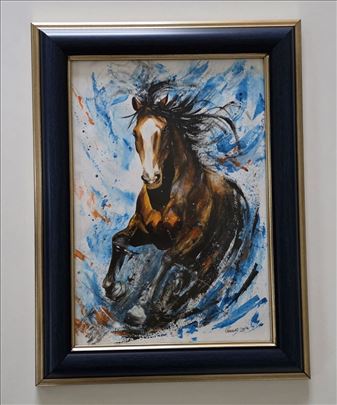 Braon Konj, akrila na papiru. Prelepa slika!
