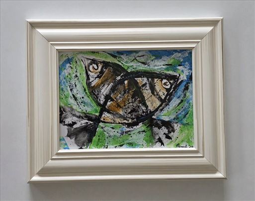 Dve ribe, akril na papiru. Prelepa slika!