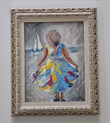Ulje na platnu - Devojcica i more, prelepa slika!