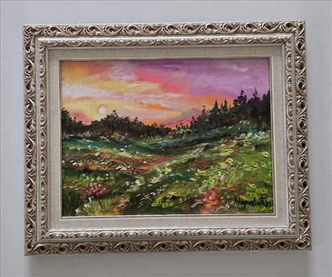 Ulje na platnu - Suton u prirodi, prelepa slika!